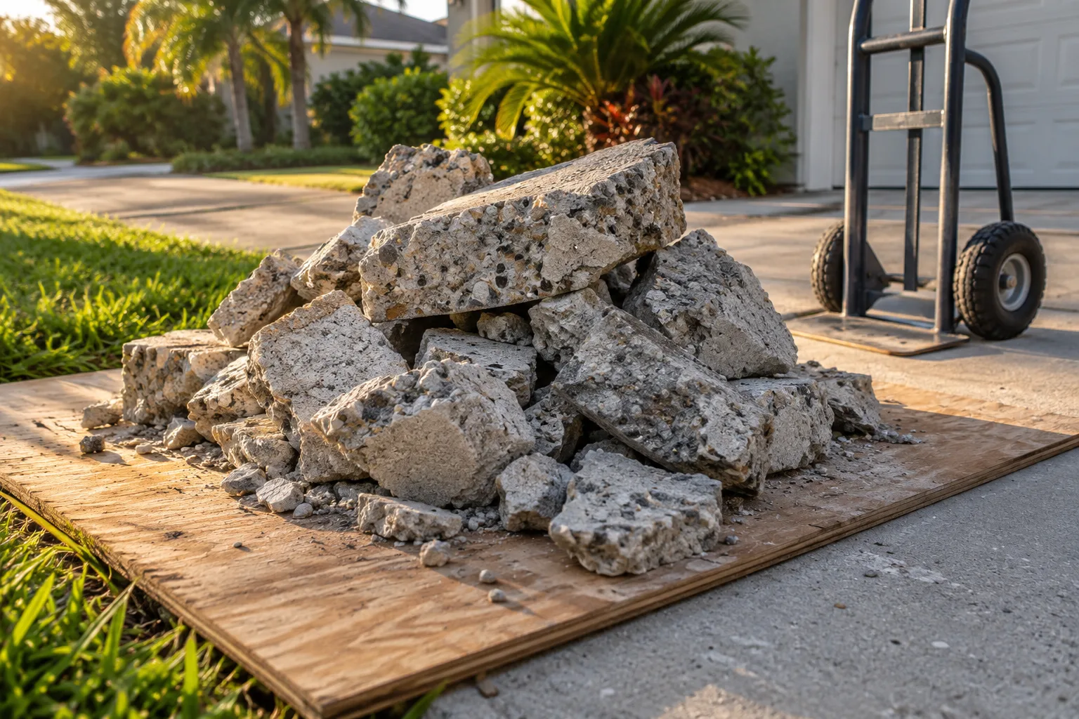 Concrete Debris Removal materials staged for pickup