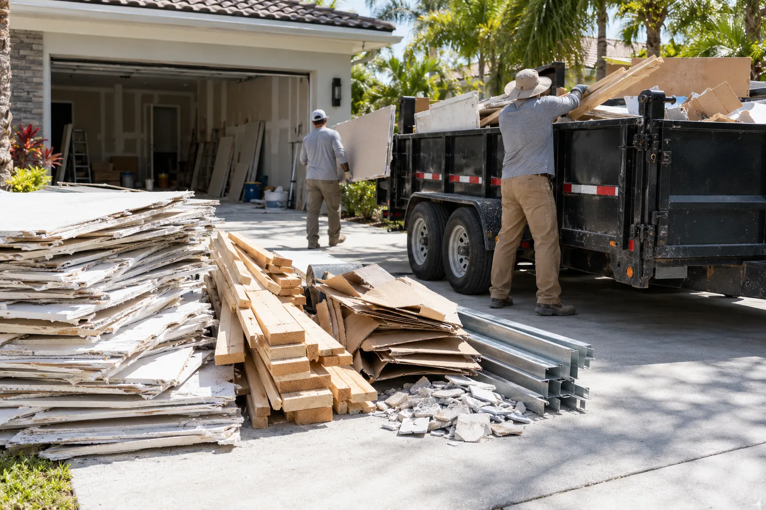 Construction Debris Removal materials staged for pickup